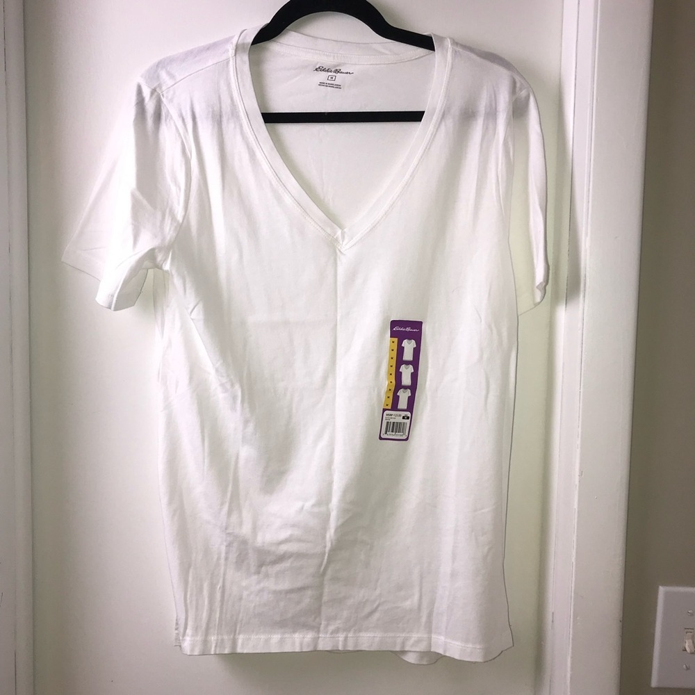 Eddie Bauer Women’s V-Neck T-Shirt White Size M NWOT - Picture 1 of 8